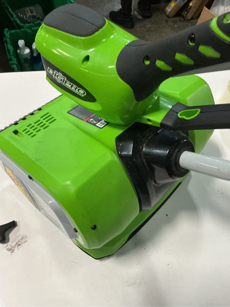 Condition photo showing As Is for Greenworks - 80V 12” Cordless Brushless Snow Shovel with 2.0 Ah Battery and Rapid Charger - Black/Green