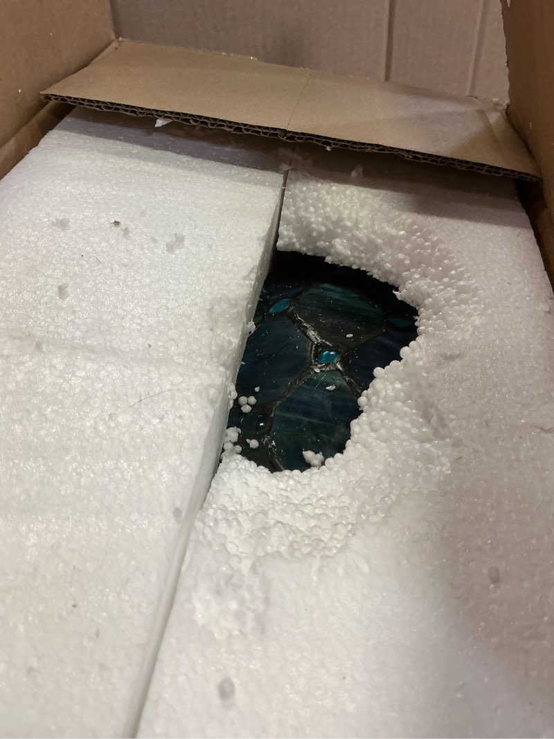 Condition photo showing Good Condition for Tiffany Pendant Light Sea Blue Pearl Style Stained Glass Swag Lamp 12X12X34 Inch Ceiling Hanging Light for Living Room Dining Room Bedroom