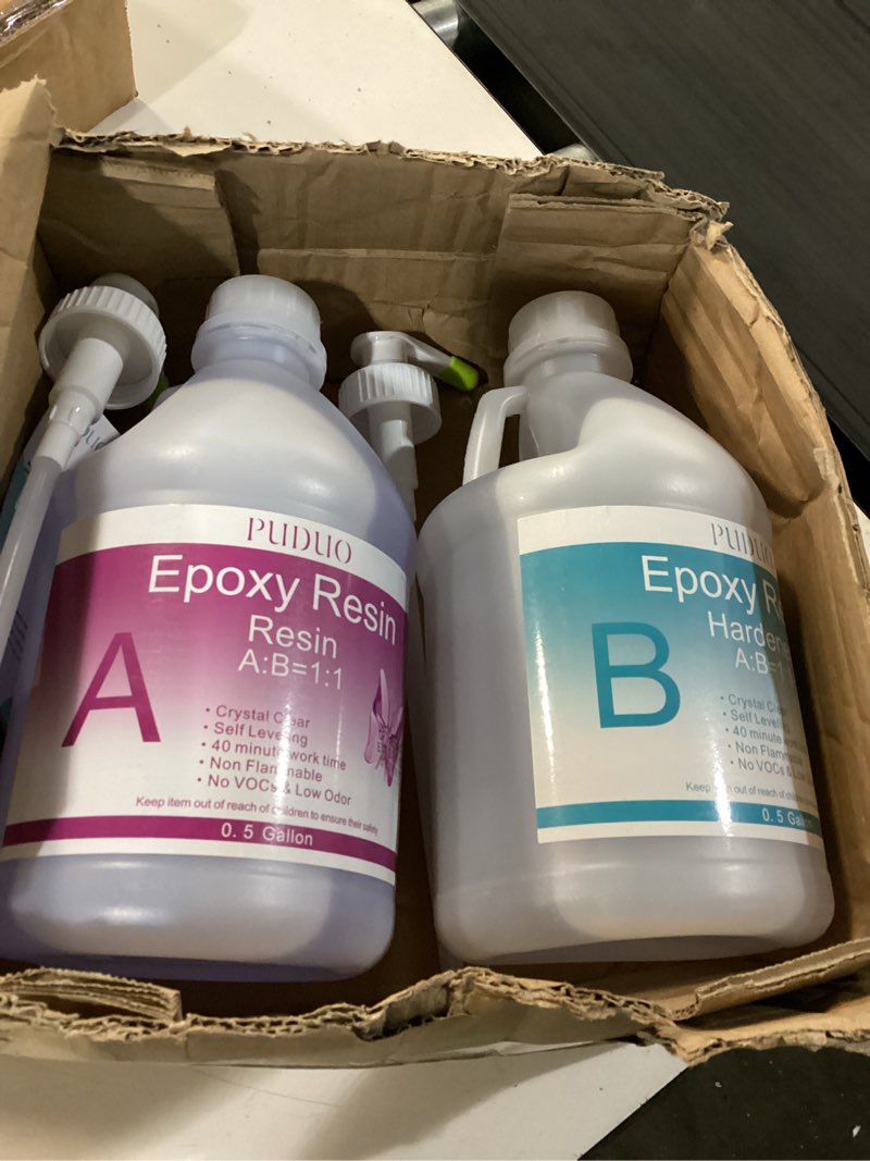 Condition photo showing Good Condition for puduo epoxy resin crystal clear art 1 gallon | two-part epoxy resin kit suitable for coating, casting, arts and crafts, jewelry making, tabletops, and bar countertops
