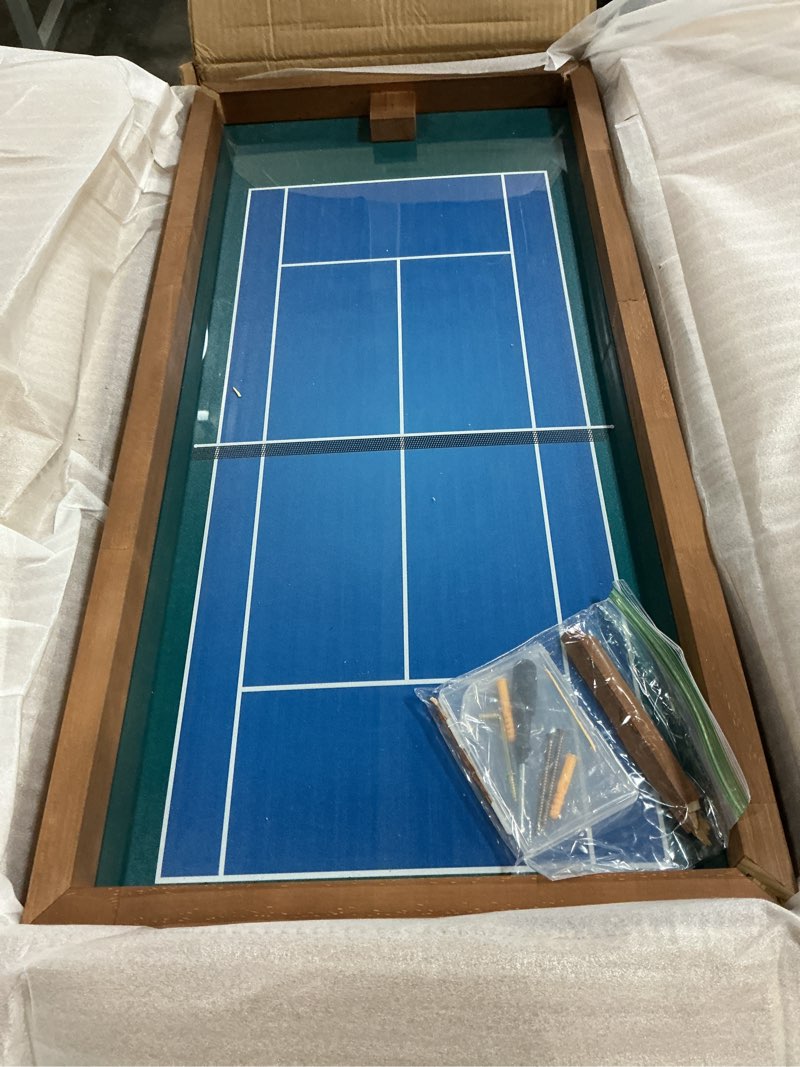 Condition photo showing As Is for chunful wooden tennis racket display frame wall mounted tennis racket storage rack display stand with walnut base copper, 31.5 x 15.8 inch