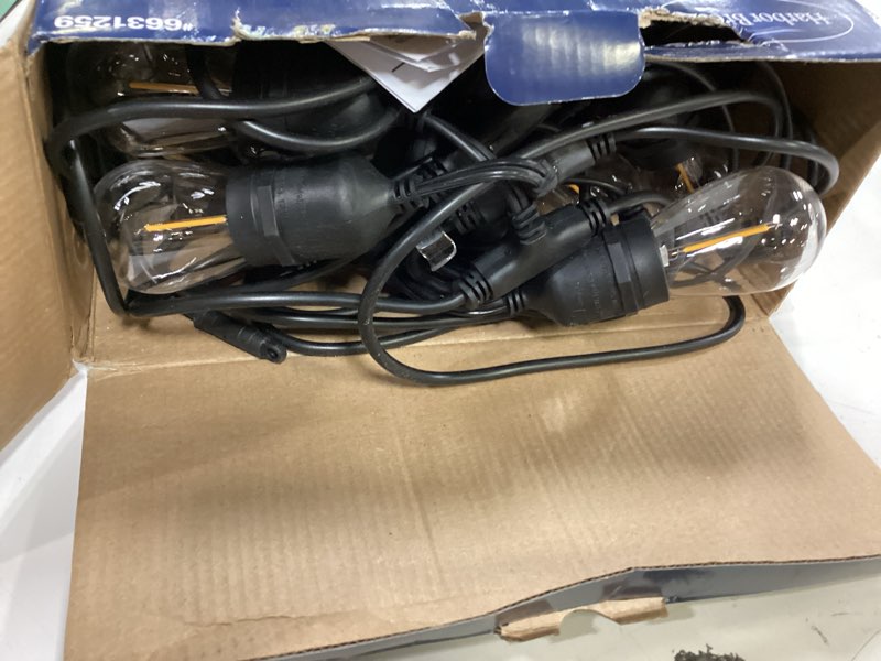 Condition photo showing Good Condition for harbor breeze 48-ft solar black indoor/outdoor string light with 20 white -light led edison bulbs