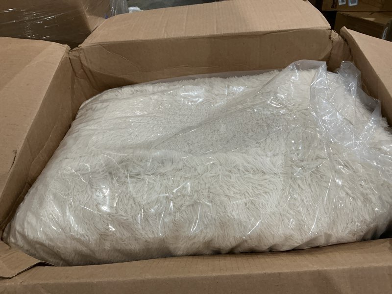 Condition photo showing Good Condition for ophanie 5x7 area rugs for living room ivory, fluffy shag large fuzzy plush soft rug, shaggy floor big carpets for bedroom nursery, kids home decor aesthetic 2- ivory rectangular 5' x 7' (rectangular)