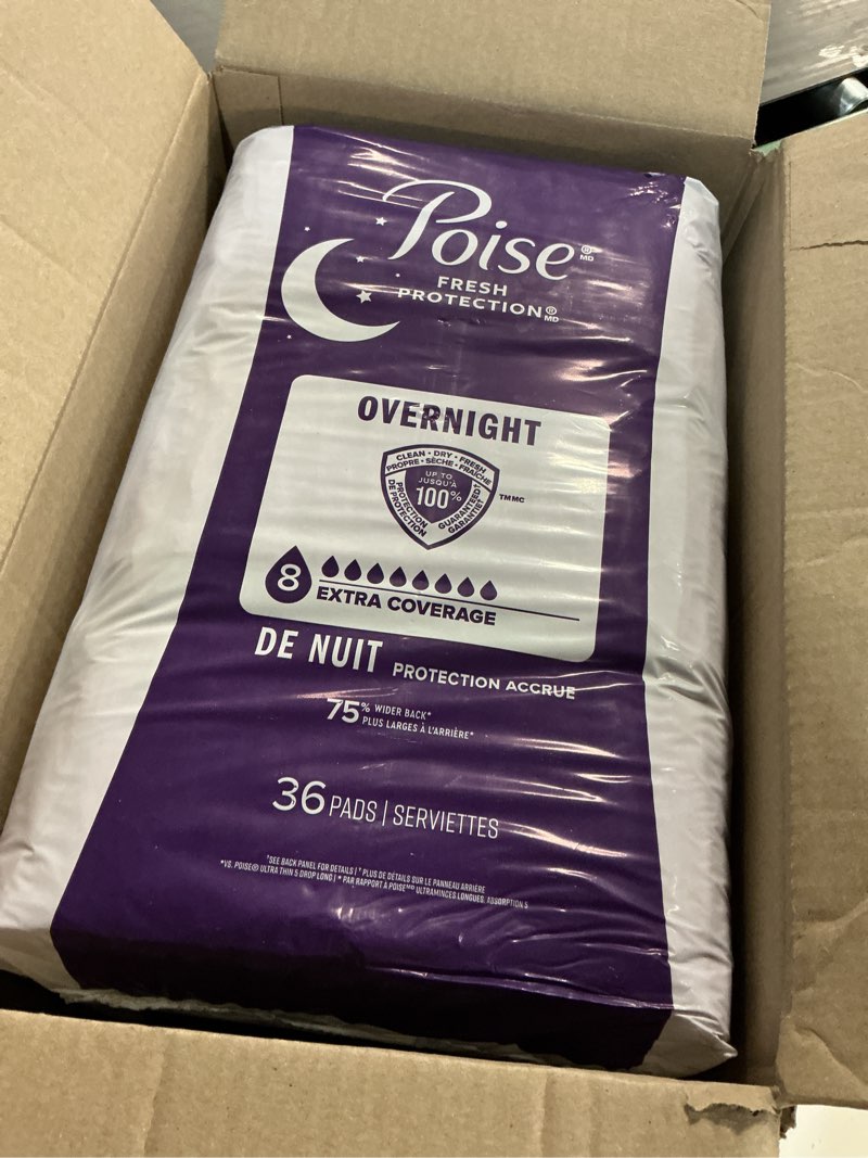 Condition photo showing Good Condition for poise overnight incontinence & postpartum pads for bladder leaks, 8 drop extra coverage, 72 count (2 packs of 36), packaging may vary long 72
