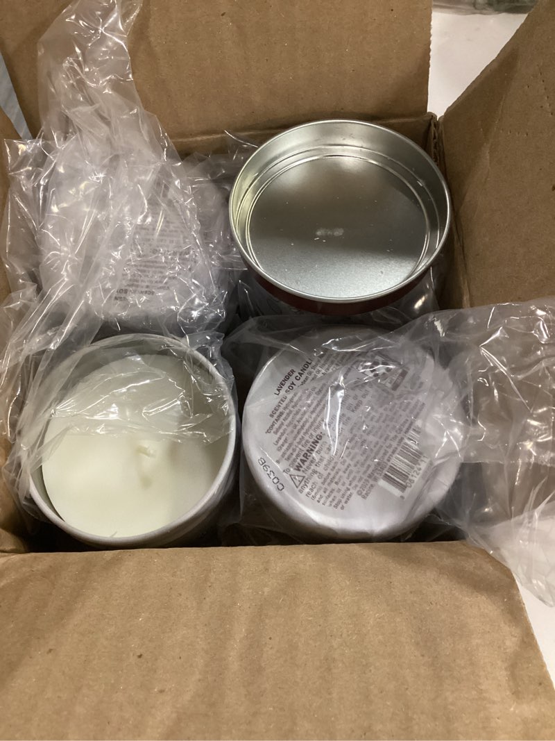 Condition photo showing New/Like New for mrs. meyer's clean day scented soy candle, tin candle, gingerbread scent, 2.9 oz (pack of 8)