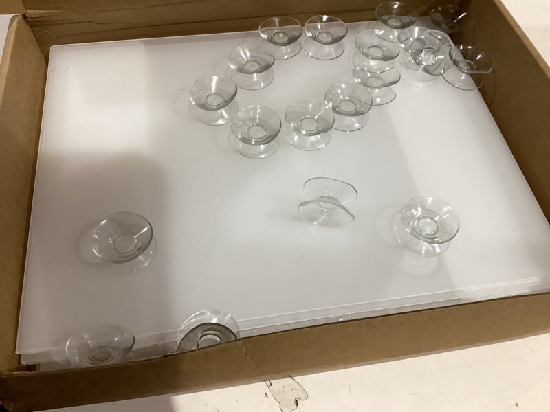 Condition photo showing Good Condition for 8.5 x 11 acrylic sign holder with 20 suction cups, clear plastic window sign holder, wall mount advertising frames for glass doors - perfect for malls, offices, homes, stores, and restaurants (4 pack) vertical-4 pack
