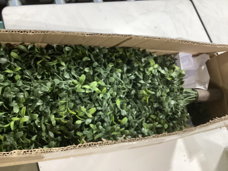Condition photo showing Good Condition for 36" artificial boxwood topiary trees with ground spike set of 2, outdoor 3ft faux boxwood topiaries cone bushes trees fake shrubs plants front porch decor outside garden boxwood 36 inch