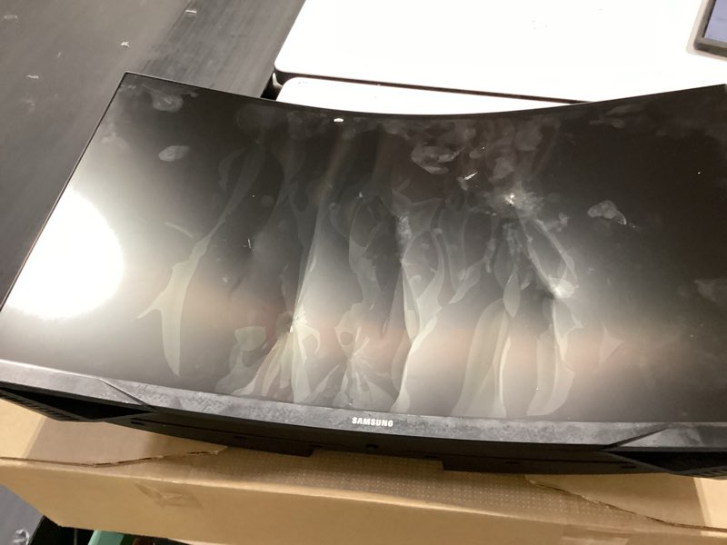 Condition photo showing As Is for samsung 27-inch odyssey g55c series qhd 1000r curved gaming monitor, 1ms(mprt), hdr10, 165hz, amd radeon freesync, eye care, ls27cg552enxza