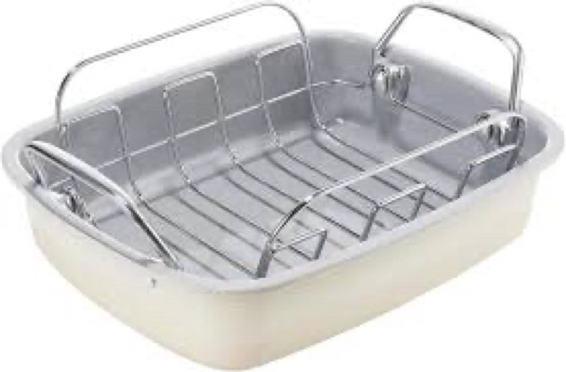 KITESSENSU Nonstick Turkey Roasting Pan with Rack 17 x 14 inch - Large Chicken Roaster Pan for Oven - Wider Handles & Heavy Duty Construction - Suitable for 24lb Turkey, Gray