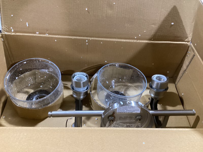 Condition photo showing Good Condition for Kichler Avery 14.75" Vanity Bath Light In Brushed Nickel, Vintage 2-Light Bathroom Wall Mount Fixture with Clear Seeded Glass, (14.75" W x 9.25" H), 45972NI Brushed Nickel 2-Light