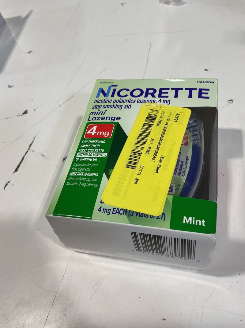 Condition photo showing New/Like New for nicorette mini nicotine lozenges to stop smoking, mint flavor, 4 mg - 81 count