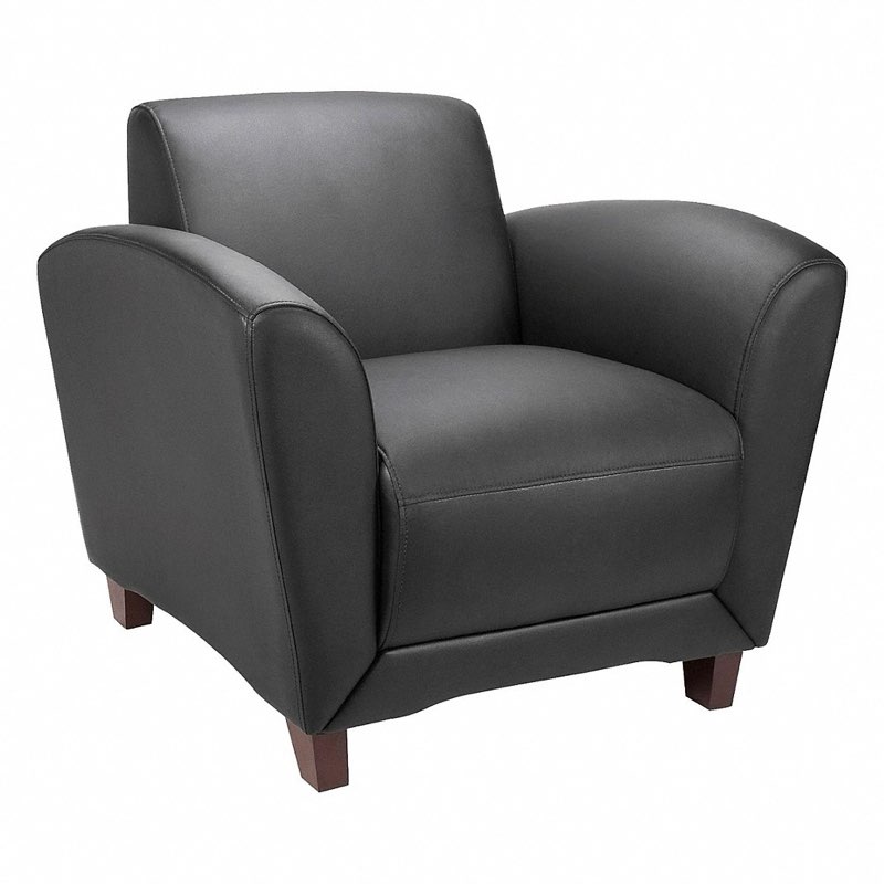 LORELL Club Chair: Black, Black, 0 Casters/Glides, Slight Obtuse Angle, 36 in Overall Wd, Leather 2 pack 