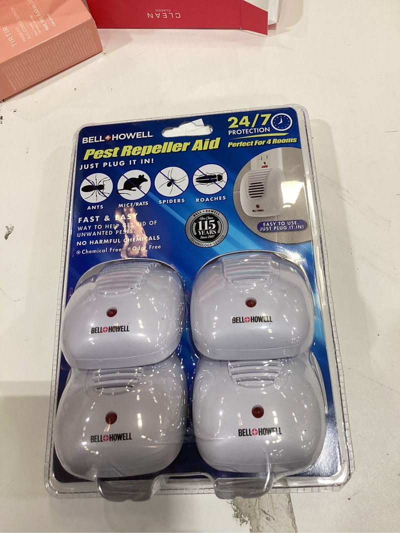 Condition photo showing New/Like New for Bell + Howell Ultrasonic Pest Repeller Home Kit (Pack of 4), Ultrasonic Pest Repeller, Pest Repellent for Home, Bedroom, Office, Kitchen, Warehouse, Hotel, Safe for Human and Pet