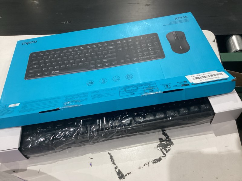 Condition photo showing As Is for rapoo x2100 quiet wireless keyboard and mouse combo, 2.4ghz usb receiver, 12 multimedia keys, spill-proof, full-sized, compatible with pc, laptop, black