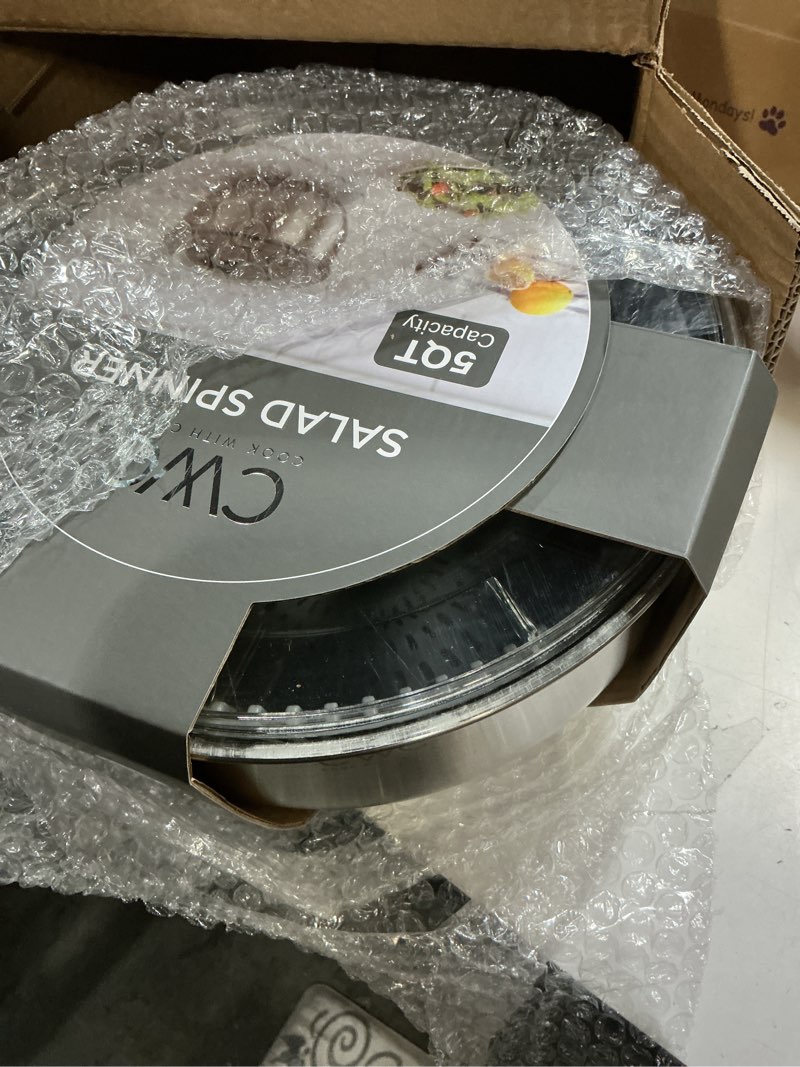 Condition photo showing New/Like New for COOK WITH COLOR Stainless Steel Salad Spinner - 5 Qt. Lettuce Washer And Vegetable Spinner Dryer for Easy Salad Prep - Non Slip Base with Pull Handle - Auto Stop Brake System, Stain and Odor Resistant Sage