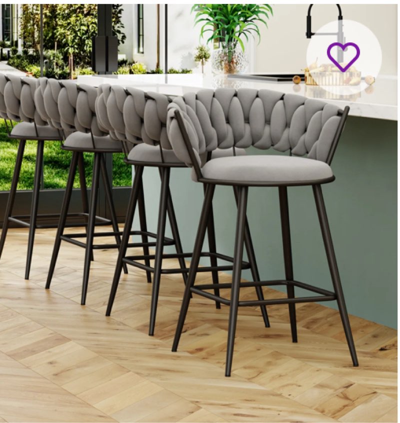 Upholstered Counter Stool With Metal Frame (Set of 4) 