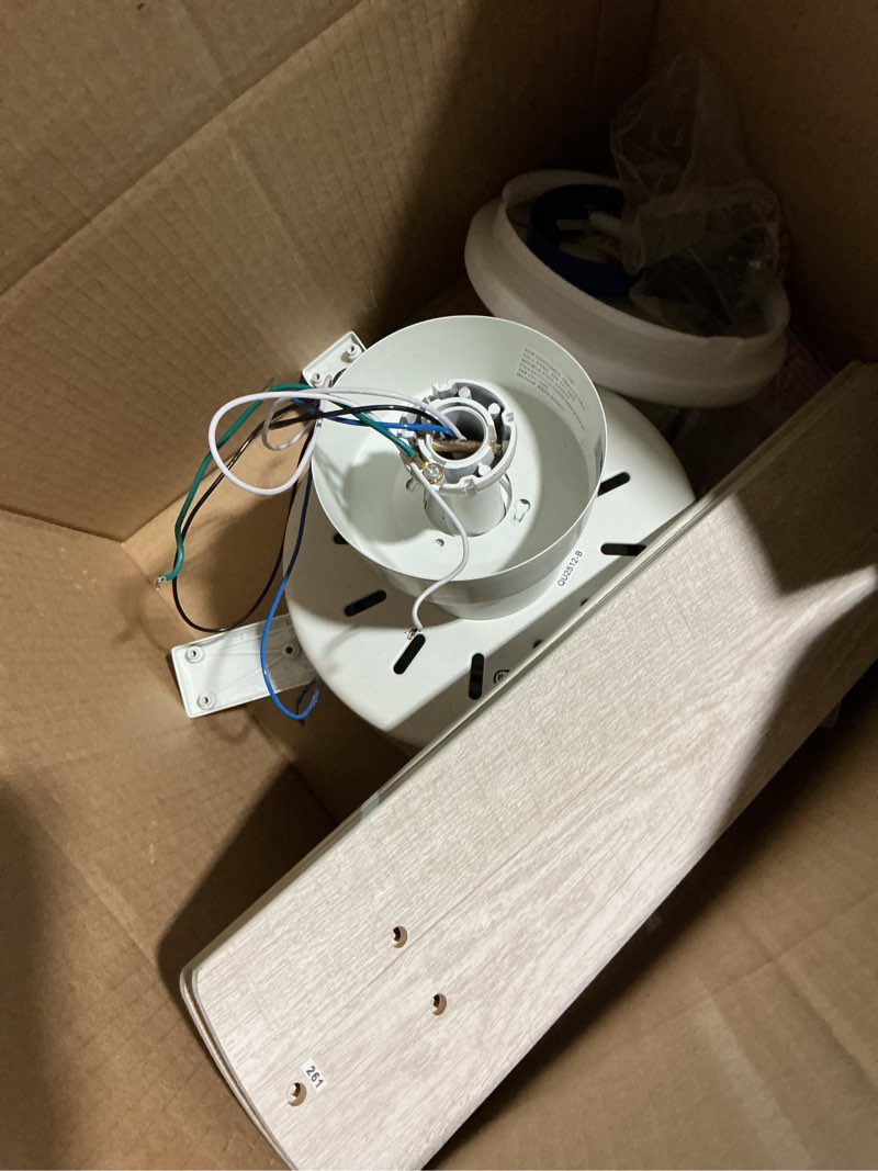 Condition photo showing Good Condition for missing hardware harbor breeze ollington 52-in integrated led matte white with white oak blades ceiling fan with light 5 -blade )