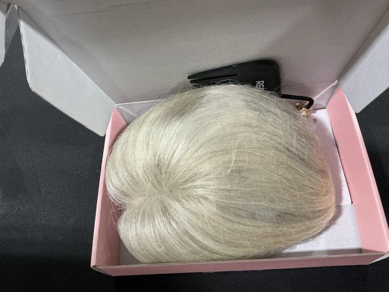 Condition photo showing New/Like New for REECHO 10" Real Human Hair Topper for Women with Thinning Hair, Clip-in Crown Hairpiece for Instant Volume and Gray Root Coverage Real Hair Toppers Wiglett, Standard Base, Light Blonde Light Blonde Standard Base
