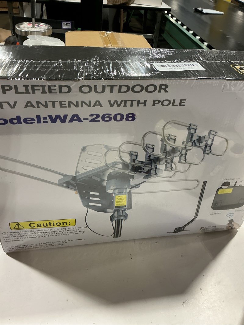 Condition photo showing Good Condition for pbd amplified outdoor tv antenna with 360° motorized rotation, uhf/vhf long-range reception, remote control, mounting pole & 40ft rg6 cable, dual tv outputs, supports 4k/1080p smart & older tvs