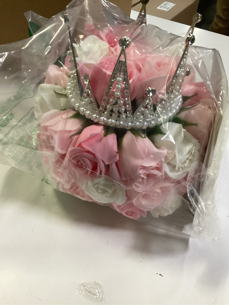 Condition photo showing New/Like New for EIGHTOWN Forever Cake with Pink Preserved Flowers - Bouquet Preserved Roses for Women - Birthday Gift for Her with Crown (Pink)