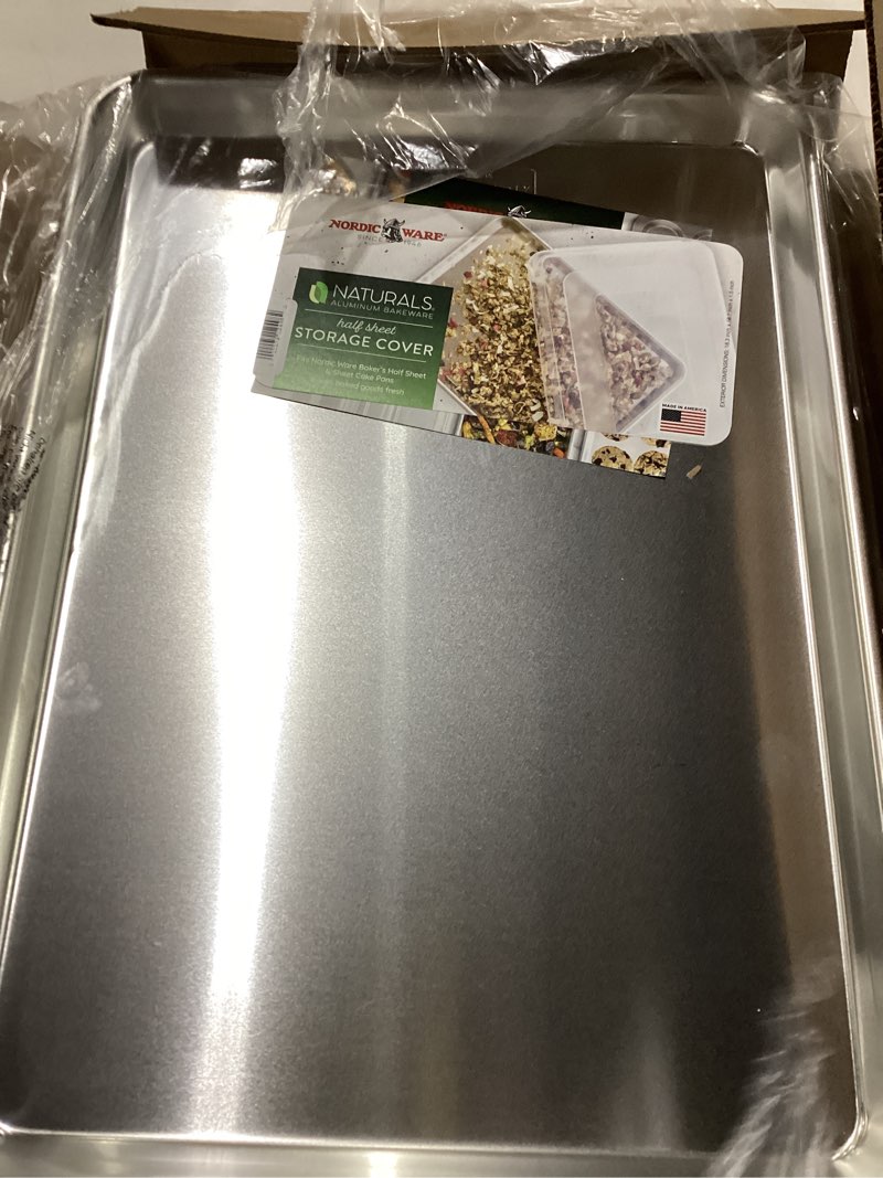 Condition photo showing New/Like New for nordic ware naturals half sheet set - usa made aluminum commercial quality sheet pan for baking or roasting, encapsulated galvanized steel rim prevents warping, 2pk half + lid
