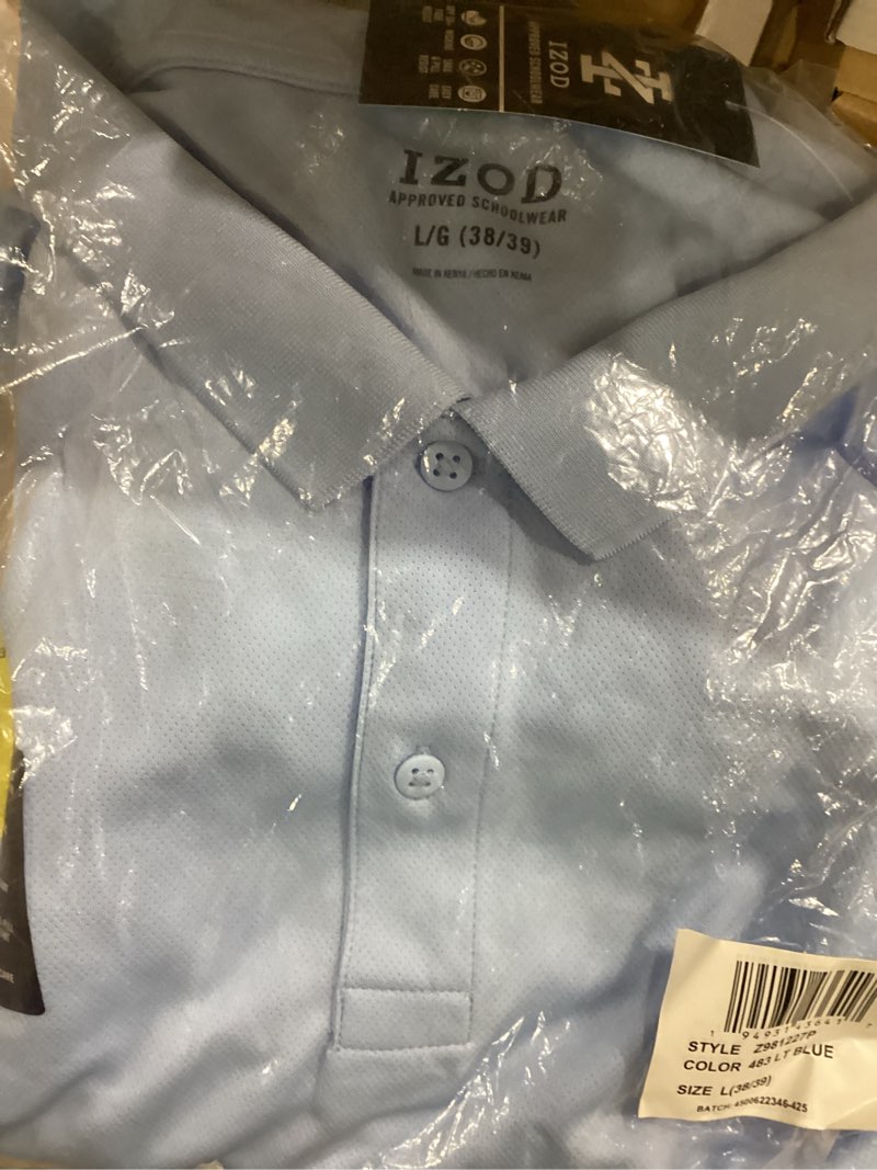 Izod Mens Short Sleeve Performance Polo Shirt, Light Blue-483, 38-39 US