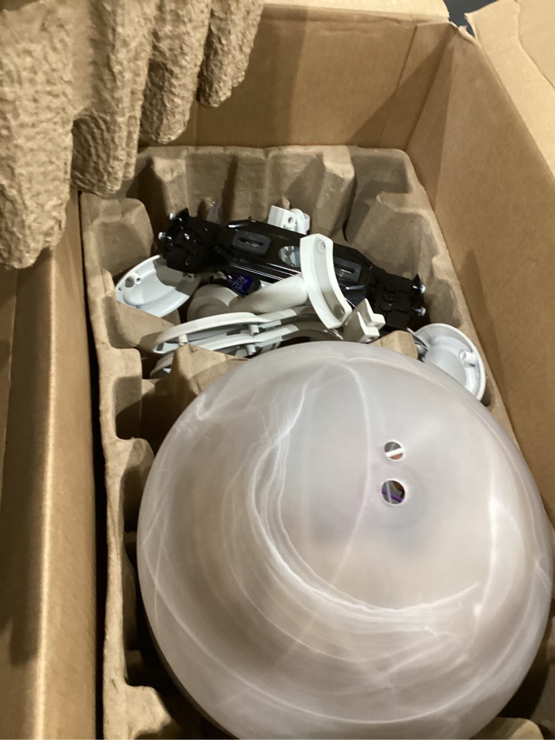 Condition photo showing As Is for harbor breeze mayfield 44-in white indoor flush mount ceiling fan with light kit - product is brand new - retail packaging maybe opened or damaged