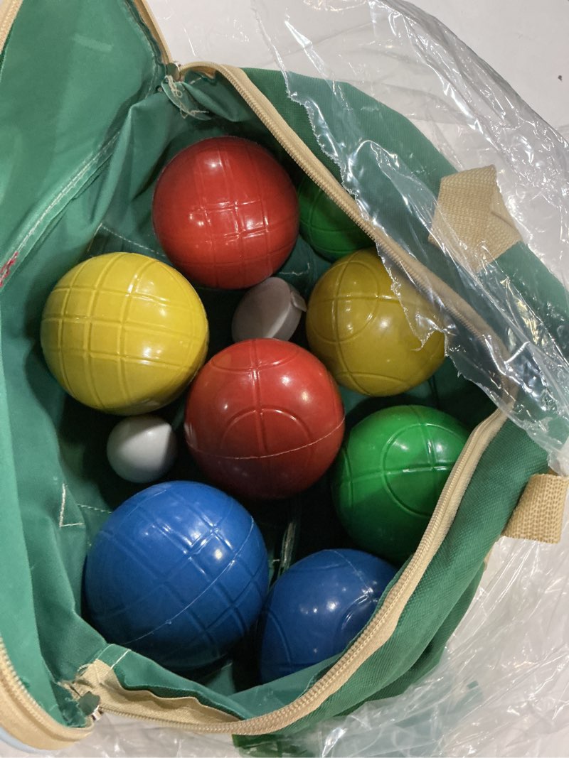 Condition photo showing Good Condition for apudarmis 90mm bocce balls set, lighter outdoor bocce game for backyard/lawn/beach - set of 8 soft pe balls & 1 pallino & nylon carrying case & measuring tape for teens beginners 90mm universal size