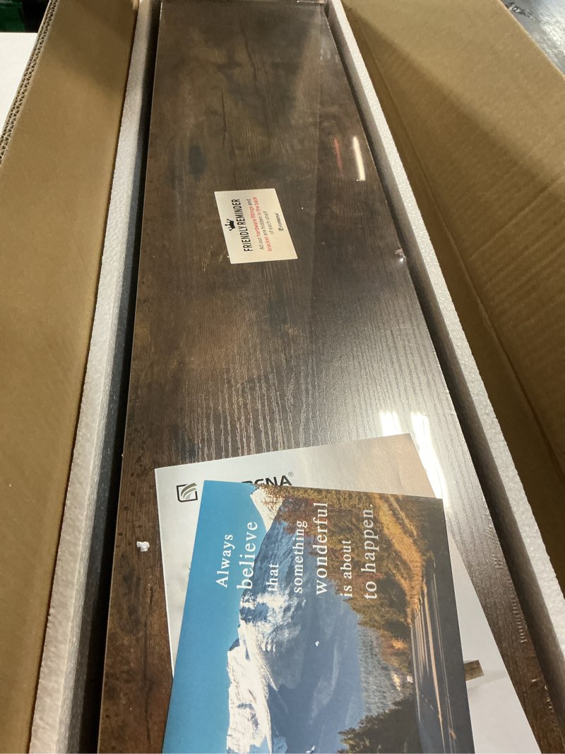 Condition photo showing New/Like New for Forbena 36 Inch Floating Shelves for Wall Long Set of 3, Large Deep Wall Shelves for Bedroom Living Room Decor, Rustic Wood Floating Shelf for Kitchen Closet Office TV Plants Books (Dark Brown) Rustic Brown