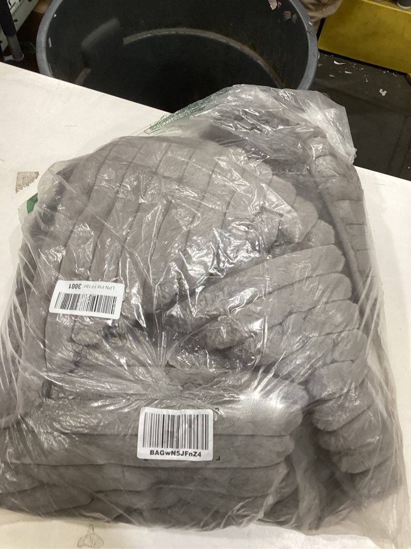 Condition photo showing As Is for Sherpa Fleece Weighted Blanket with 3D Ribbed Stripes, 15 lbs Soft Flannel Heavy Throw Blanket for Couch Bed Sofa, Heavy Thick Blankets with Glass Beads, Great for Sleep, 48" x 72" 48" x 72" 15lbs Light Grey