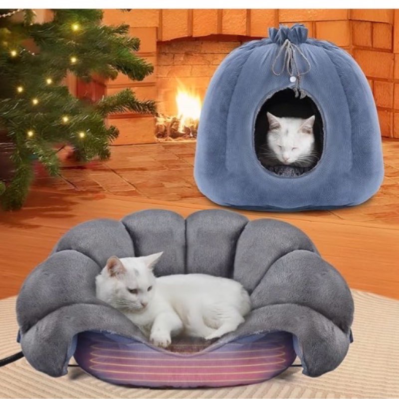 Rywell Heated Cat Bed, Versatile Heated Cat Bed Indoor, Soft & Cozy for All Seasons, Always Perfect Temperature with Overheat Protection Pet Bed for Cats & Small Dogs