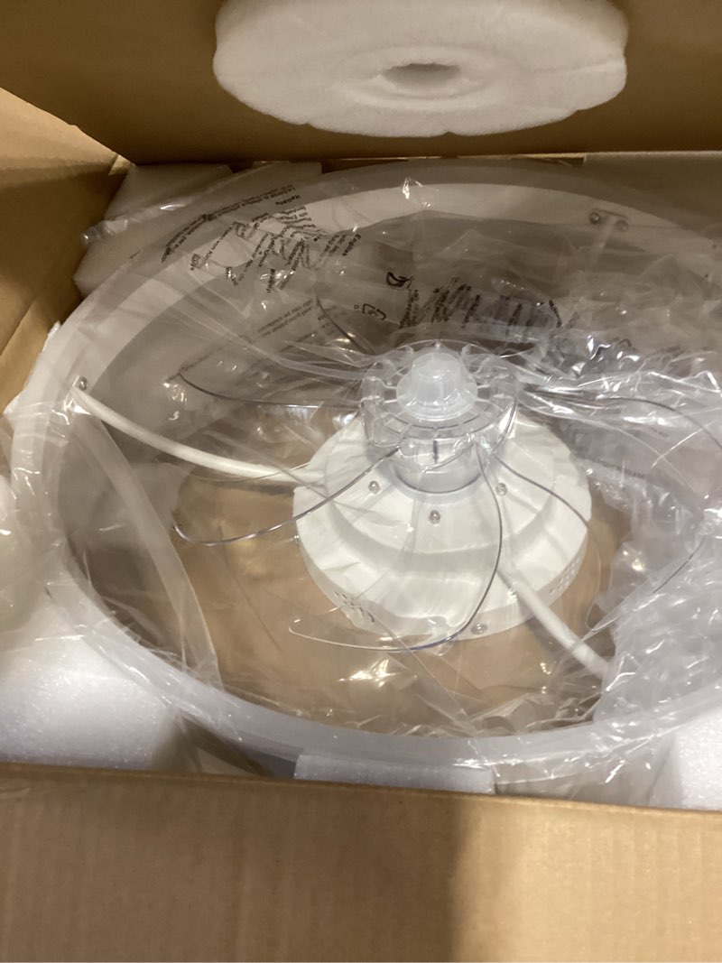 Condition photo showing New/Like New for sterren rgb ceiling fans with lights, 20'' smart led ceiling fan with remote/app control, modern low profile bladeless chandelier fan, dimmable white fandelier for bedroom, living room, kitchen rgb white 19.7 inch