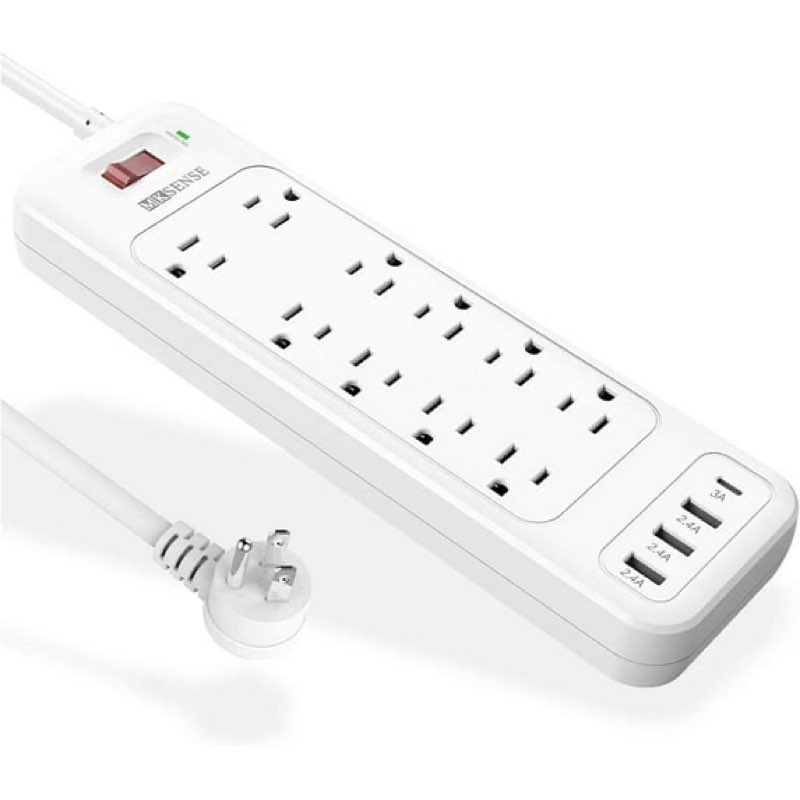 Power Strip, Surge Protector with 10 Outlets and 3 USB Ports (5V/2.4A) & 1 USB-C Port (5V/3A), 1875W/15A, 3600 Joules, Flat Plug, Spaced Outlets with 6ft Extension Cord for Home Office - White