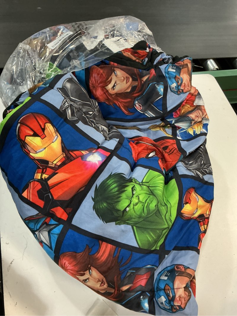 Condition photo showing As Is for Marvel Avengers Team 4 Piece Twin Bed Set - Includes Reversible Comforter & Sheet Set - Super Soft Fade Resistant Polyester - (Official Marvel Product) Blue Twin
