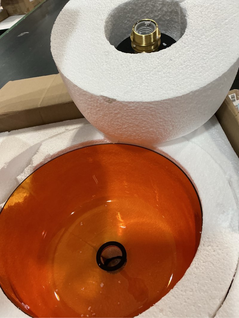 Condition photo showing Good Condition for jowjut orange glass ceiling lamps flush mount chandelier light 1-light 2-layer glass shade dining room light led vintage mid century lights for living room kitchen island bedroom(bulb not included 2-layer orange