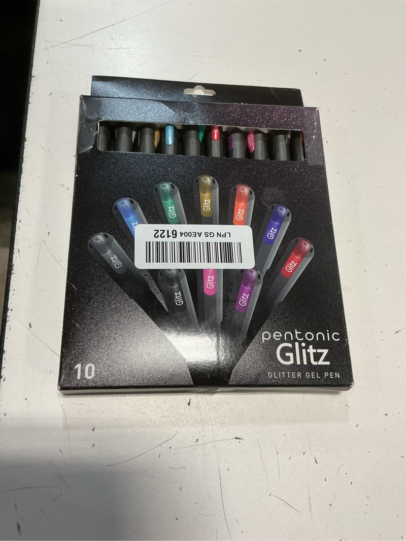 Condition photo showing Good Condition for pentonic glitter gel pens, 10 count, 10 assorted colors, 1.0 mm bold point, smooth writing for journaling, notetaking & art projects (1002365)