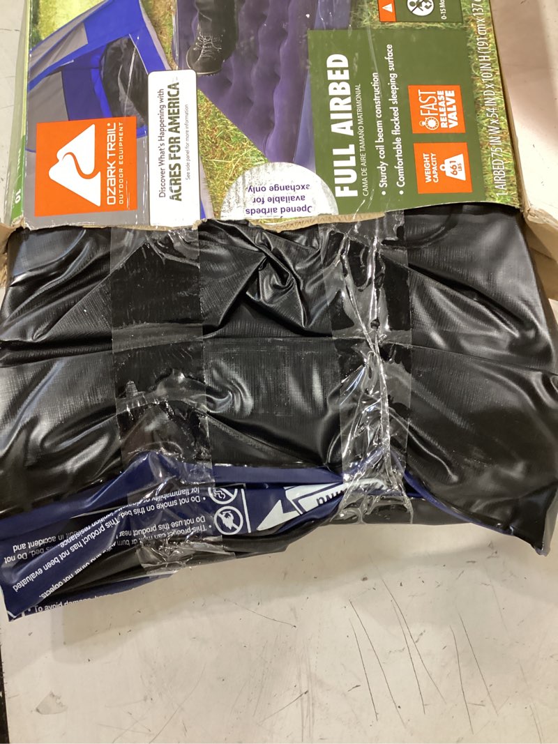 Condition photo showing As Is for ozark trail 10" full airbed mattress antimicrobial coating pump not included