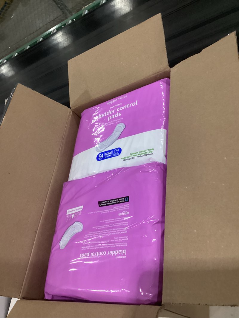 2 pack amazon basics incontinence, bladder control pads for women, moderate absorbency, long length, 54 cou