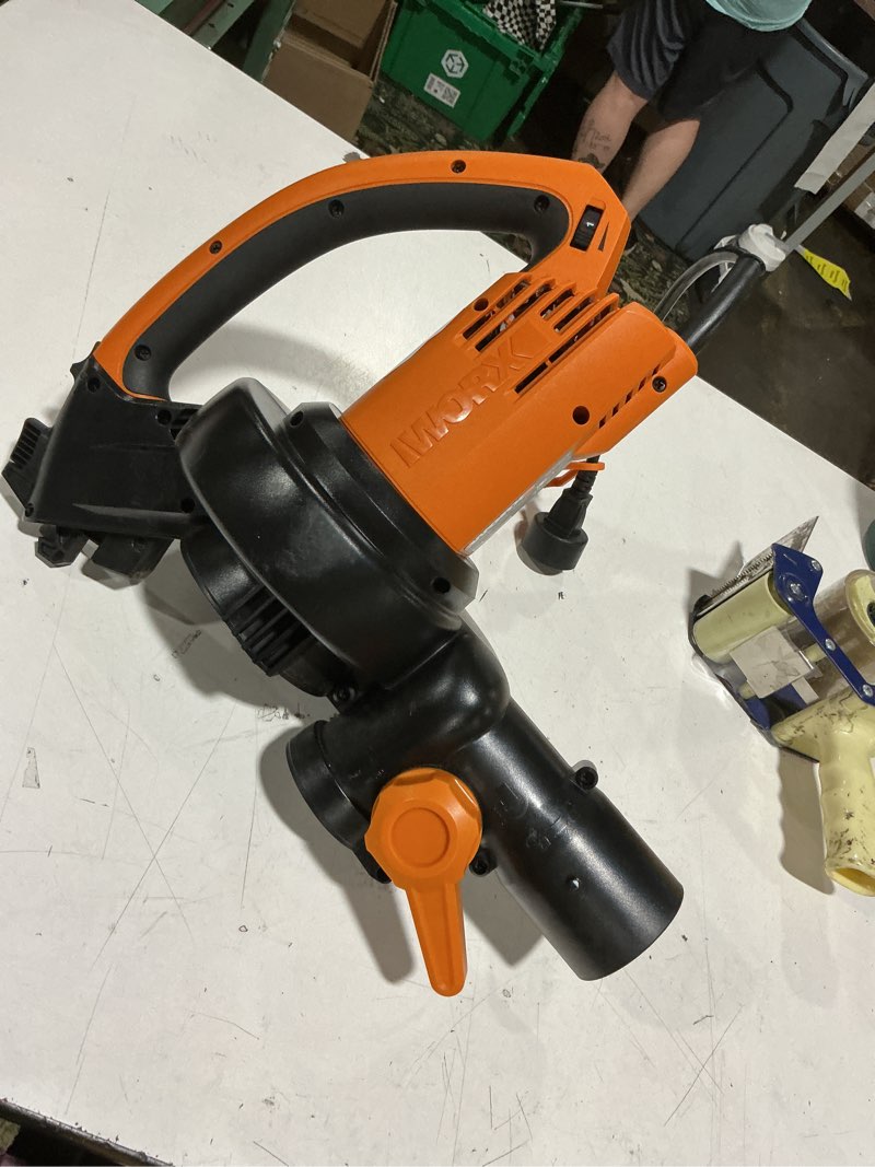 Condition photo showing As Is for worx trivac 3 in 1 electric leaf blower for lawn care, leaf vacuum with 350 cfm & 210 mph, leaf mulcher with metal impeller, wg509 350cfm blower/vac/mulcher