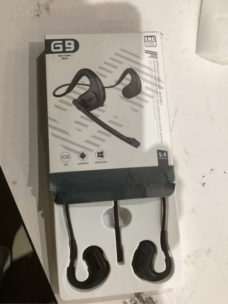 Condition photo showing New/Like New for banigipa bluetooth headset with removable microphone, noise cancelling wireless headset for phones laptop computer pc, open ear headphones for office meeting running cycling driving working-12 hrs a-g9 black headset set