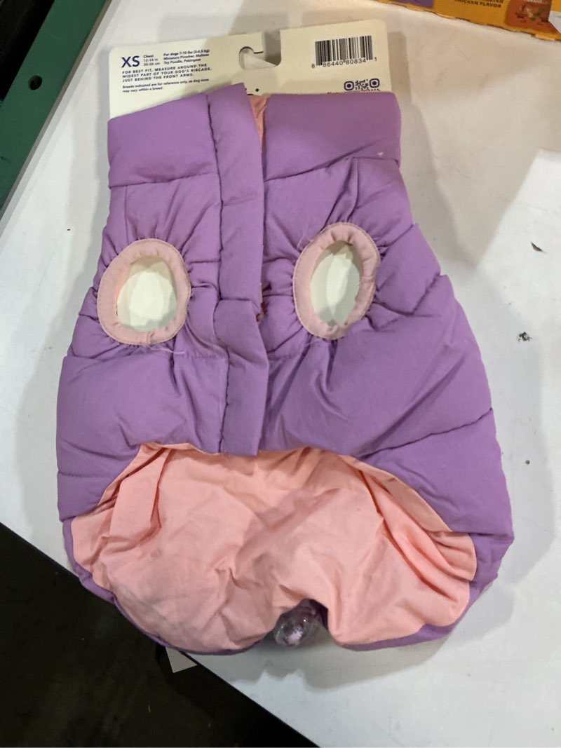 Condition photo showing Good Condition for oodles purple quilted puffer bubble hem fall dog jacket, xs