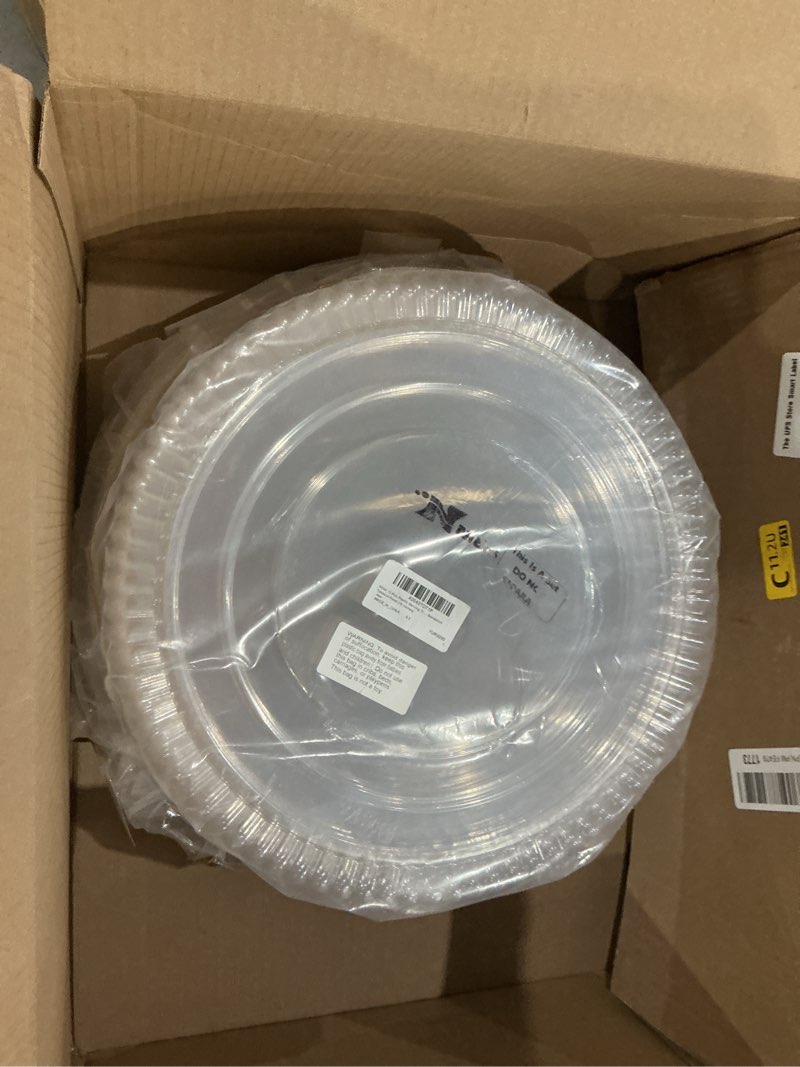 Condition photo showing Good Condition for nitial 12 pcs heavy duty serving tray with clear lid, round elegant gold catering trays disposable large plastic platters for fruit cake sandwich party takeout food picnic supplies (16 inches) 12 16 inches