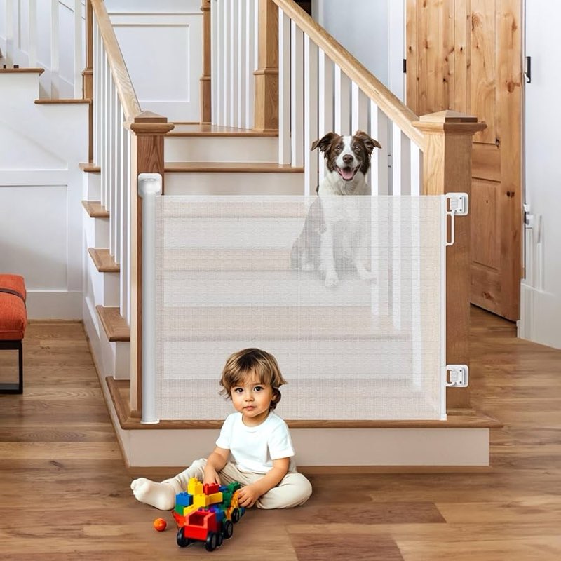 HOMEAL Retractable Baby Gate for Stairs & Doorways, Outdoor Indoor Retractable Mesh Gates for Baby a