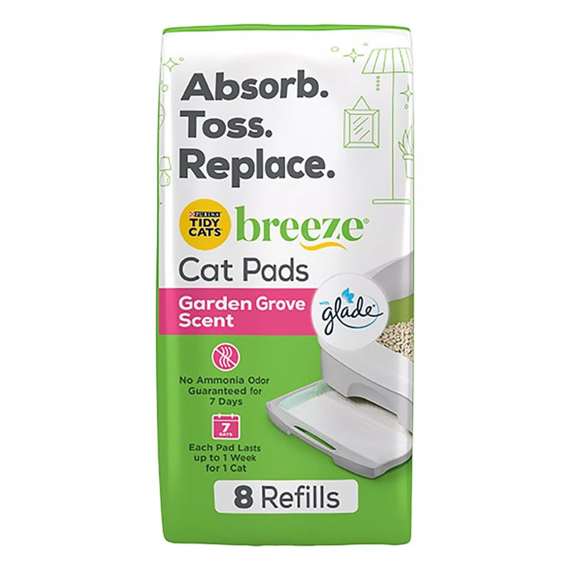 Purina Tidy Cats Breeze Cat Litter Box Pads Refill Pack With Glad - Garden Grove Scent, 8 Count