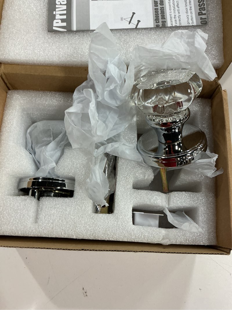Condition photo showing New/Like New for 1 Pack Crystal Door Knob, Octagon Shaped Glass Door Knobs Interior with Lock, Polished Chrome Door Knobs Interior Glass 1 Polished Chrome