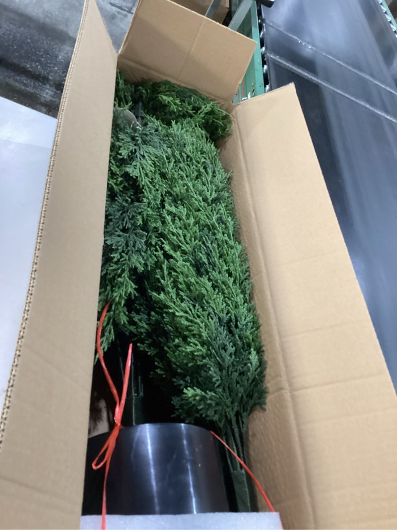 Condition photo showing New/Like New for 8 Feet Pre-Potted Evergreen Outdoor Artificial Cedar Tree for Front Porch Decor, Outdoor Entryway Decor Fake Tree, Tall Faux Tree with UV Resistant Coating (1 Pack)