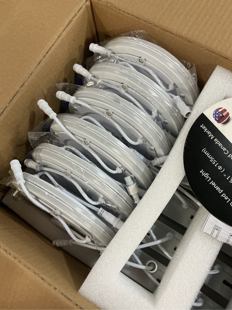 Condition photo showing New/Like New for meconard 12 pack 6 inch 5cct led canless recessed lighting with night light, 2700k/3000k/3500k/4000k/5000k selectable ultra-thin led ceiling lights, 12w=110w, 1050lm, dimmable wafer downlight etl&fcc white 6 inch