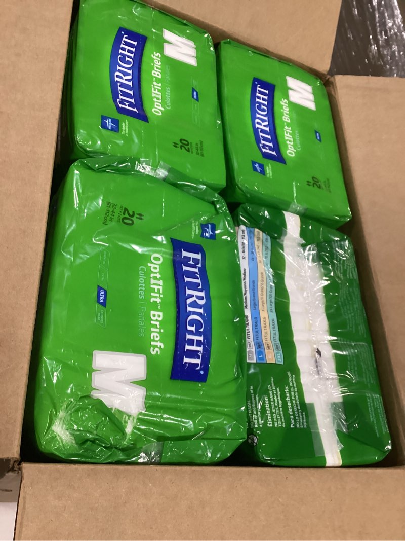 Condition photo showing New/Like New for FitRight Adult Diapers, Ultra Heavy Absorbency, M (Waist Size 32in-44in), 80 Count, OptiFit Incontinence Briefs for Men and Women, Disposable, Moisture-Wicking, Leak Protection,