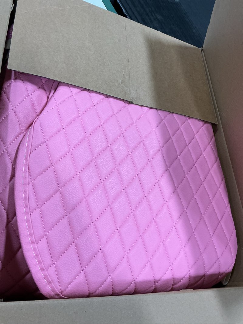 Condition photo showing New/Like New for Pink Car Accessories Set Front Car Seat Covers Set Steering Wheel Center Console Handbrake Seat Belt Cover Bling Car Interior Sets Phone Glasses Holder Car License Frames for Women, 33 Pcs 2 Front