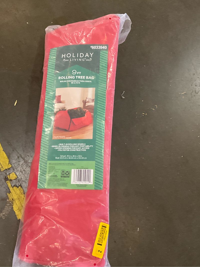 Condition photo showing As Is for 9ft holiday living large heavy duty red christmas tree storage bag