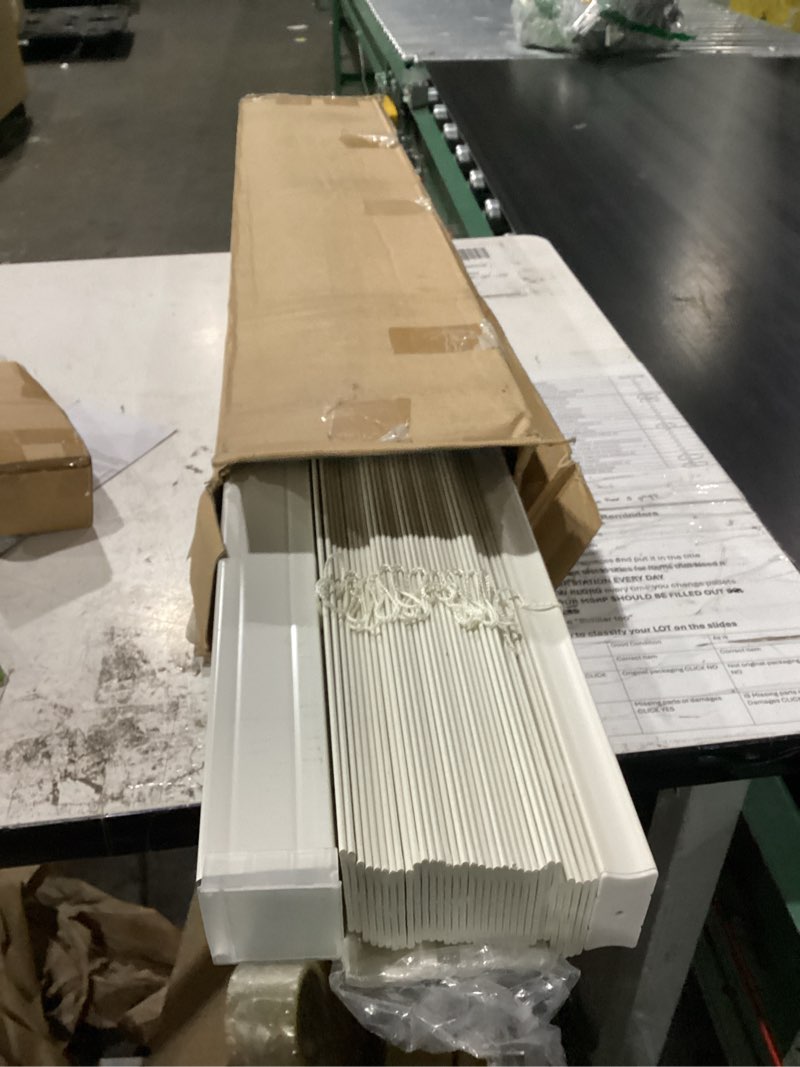 Condition photo showing New/Like New for lotus & windoware cordless 2-inchfaux wood blind 37" wide x 60" long,(soft white-antique white),smooth, room darkening, horizontal blinds for living room, bedroom, interior door windows - 37 x 60 37"w x 60"h soft white
